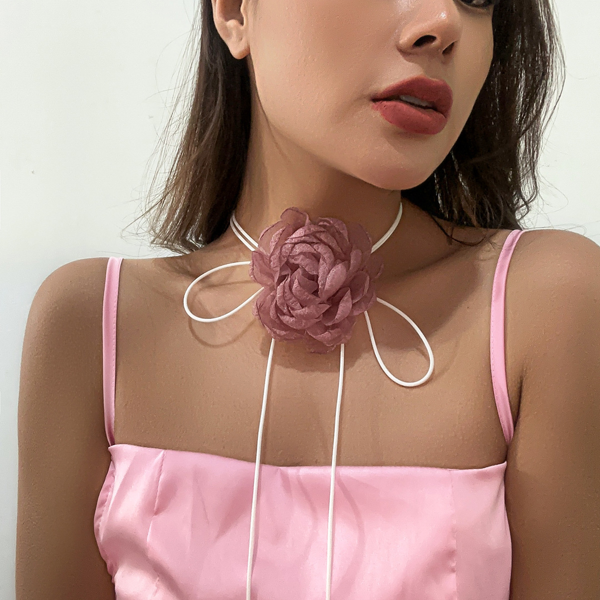 Jewelry pull-out choker fabric flower collar minimalist wax thread ribbon tassel necklace