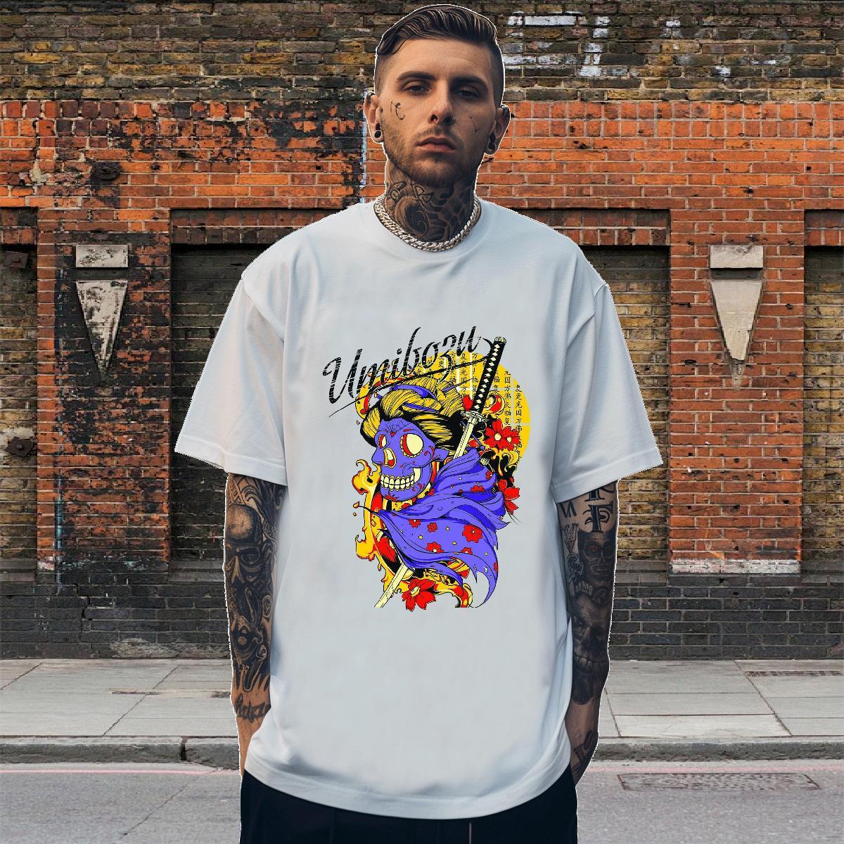 Soft T-Shirts for Men 230g Cotton skull Summer Casual Customized Print Breathable Short Sleeve Men Clothes T-Shirt Fashion Casual Tops