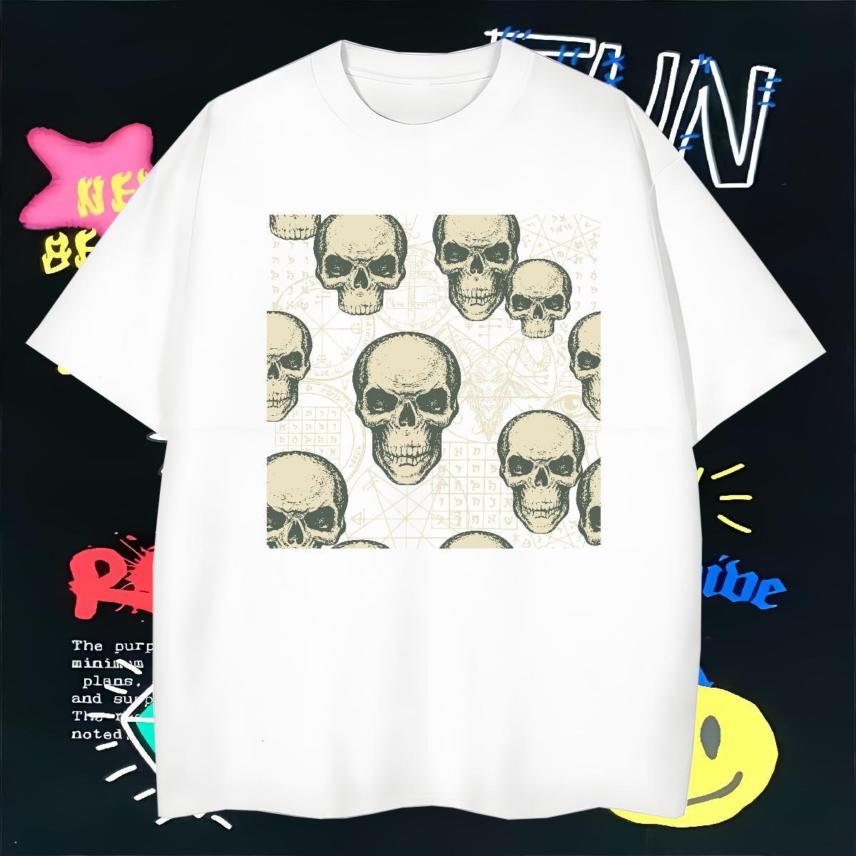 Popular Men T Shirts 230g Cotton skull Summer Casual Plus Size Cartoon Breathable Soft Men Tshirts Factory Direct Tees Shirts