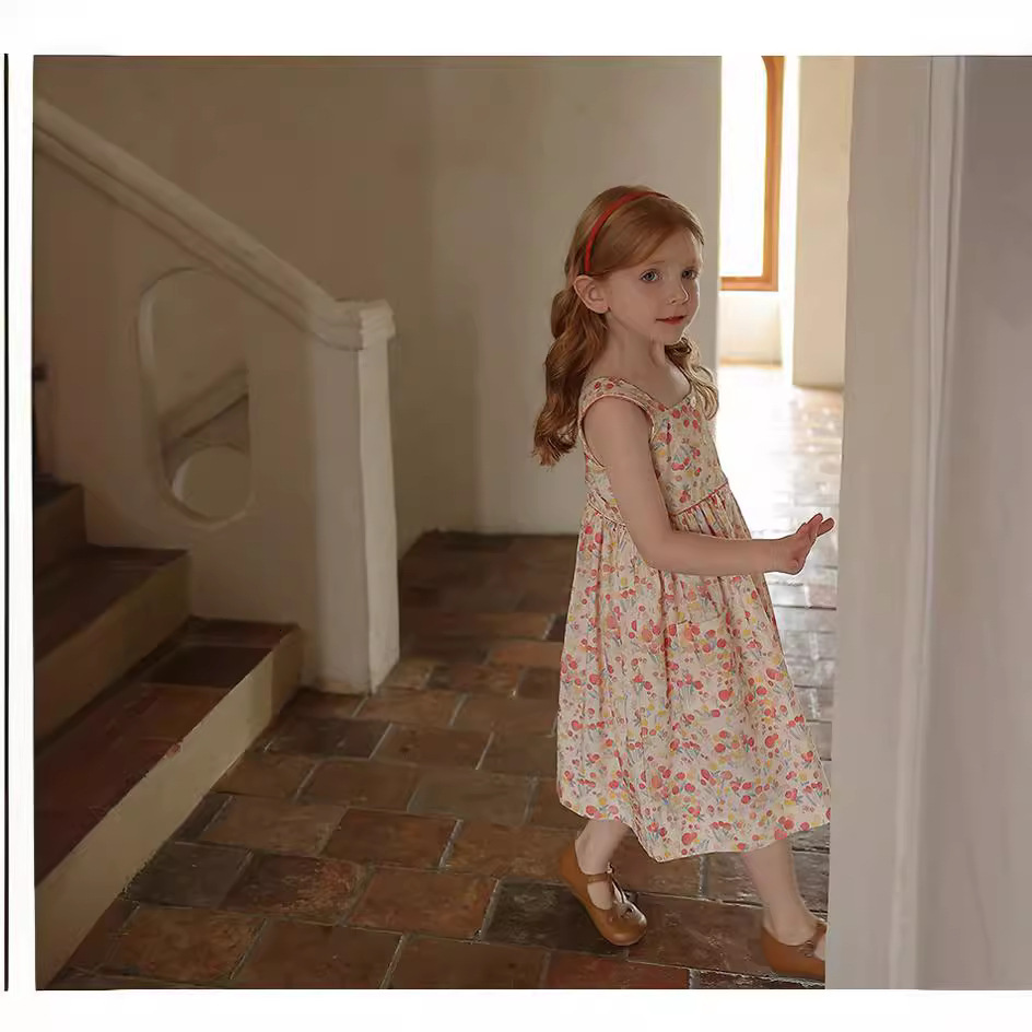 Jiela Wear Girls' Sg Dress 2024 Summer Children's Korean Edition Square Neck Printed Tank Top Skirt F27.3-08.26