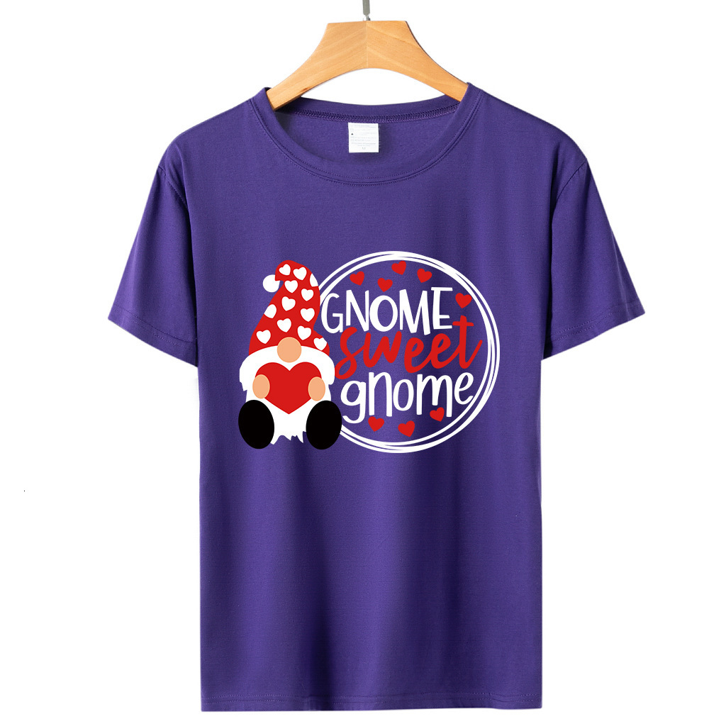 Valentine's Day SWEET GNOME Pattern Printed Loose Headset Short Sleeve Women's T-shirt dongdumaoyi