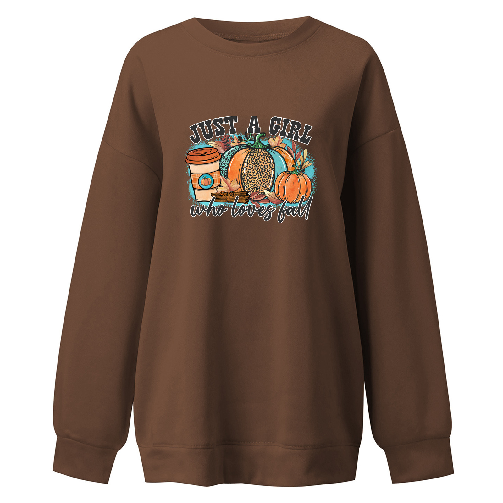 Just A Girl Printed Women's Shoulder Down Large Round Neck Fleece Loose Pumpkin Pattern Casual Hoodie dongdumaoyi