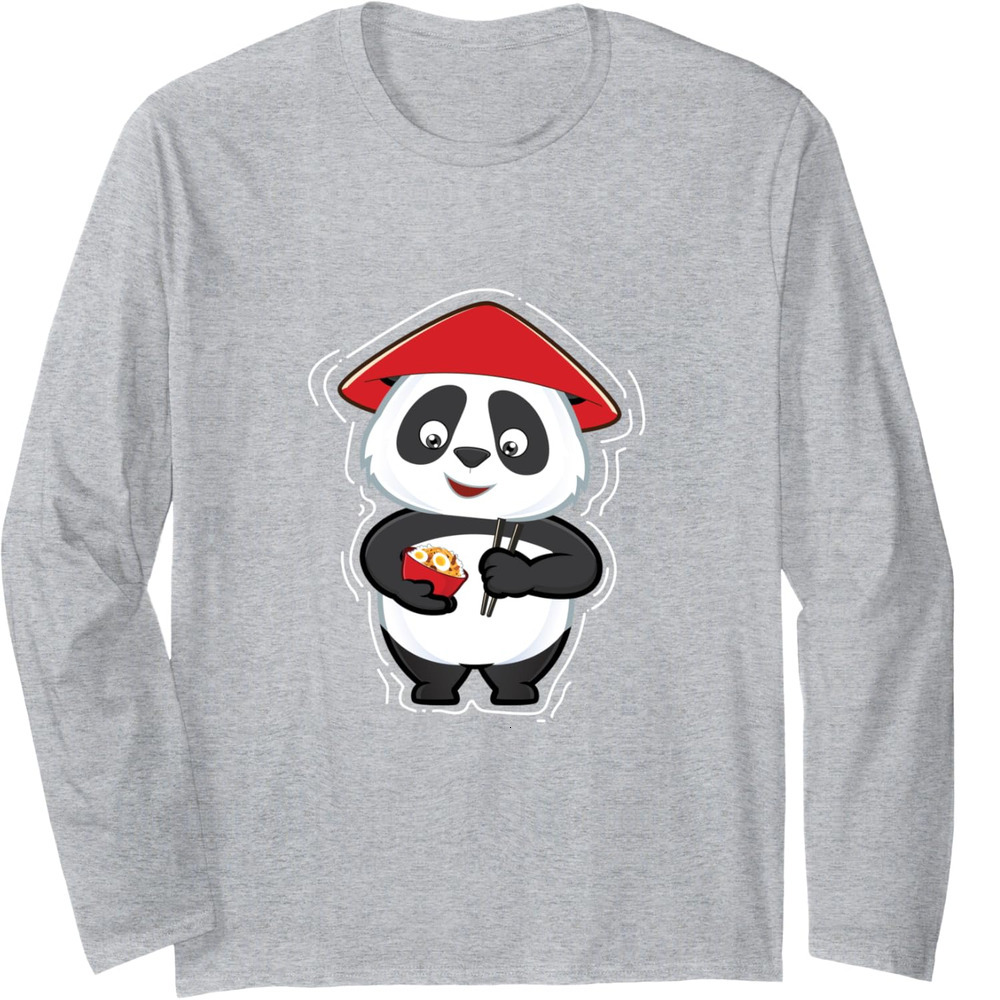 Long Sleeve Shirts for Men sweatshirt Cute Panda Eating noodle Eggs with Chopsticks Gift Long Sleeve Tee Streetwear Casual tops clothes