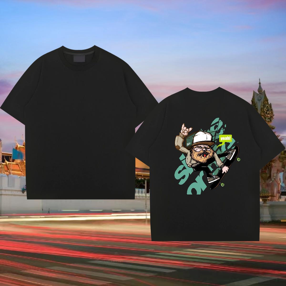 Designer T-Shirts for Men 230g 100% Cotton skateboarding Daily Wear Cartoon Print O Neck Short Sleeves Men Tees Wholesale Tops Tees