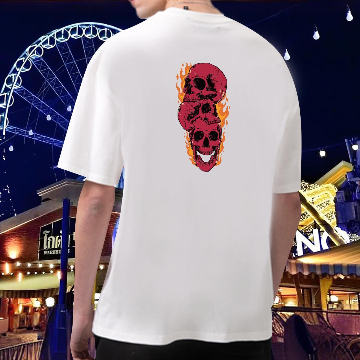Unisex Man T Shirts 230g Pure Cotton skull High Street Hip Hop DIY Logo Oversized Round Neck Short Sleeve Men Tshirts New Tops Tees