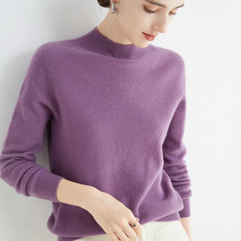 100% Merino Wool Cashmere Sweater Womens Knitted Navy Blue Collar Long Sleeve Floral Autumn Winter Clothing Warm Jumping Top 240826