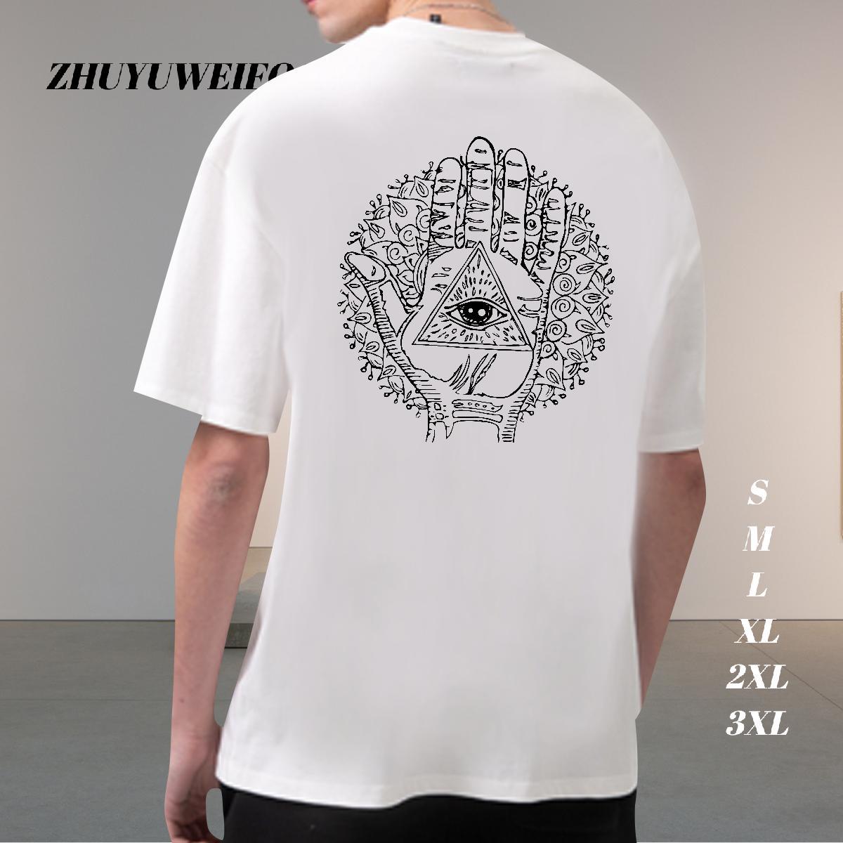 Designer T Shirts Men 230g Cotton eye of the devil Summer Casual DIY Printed Breathable Short Sleeve Tshirts Classic Casual Tops