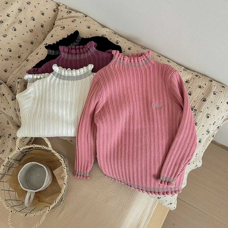 Children and girls knitted zipper cotton letter pleated collar long sleeved baby girl underwear pure cotton baby sweaterW240824