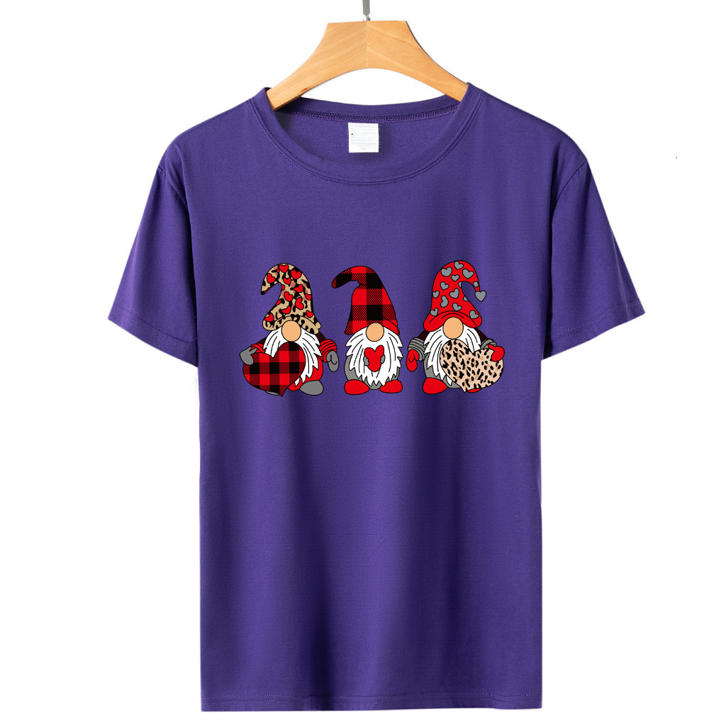 Valentine's Day New Product: Lover Dwarf Printed Hoodie Cotton Loose Short sleeved Women's T-shirt dongdumaoyi