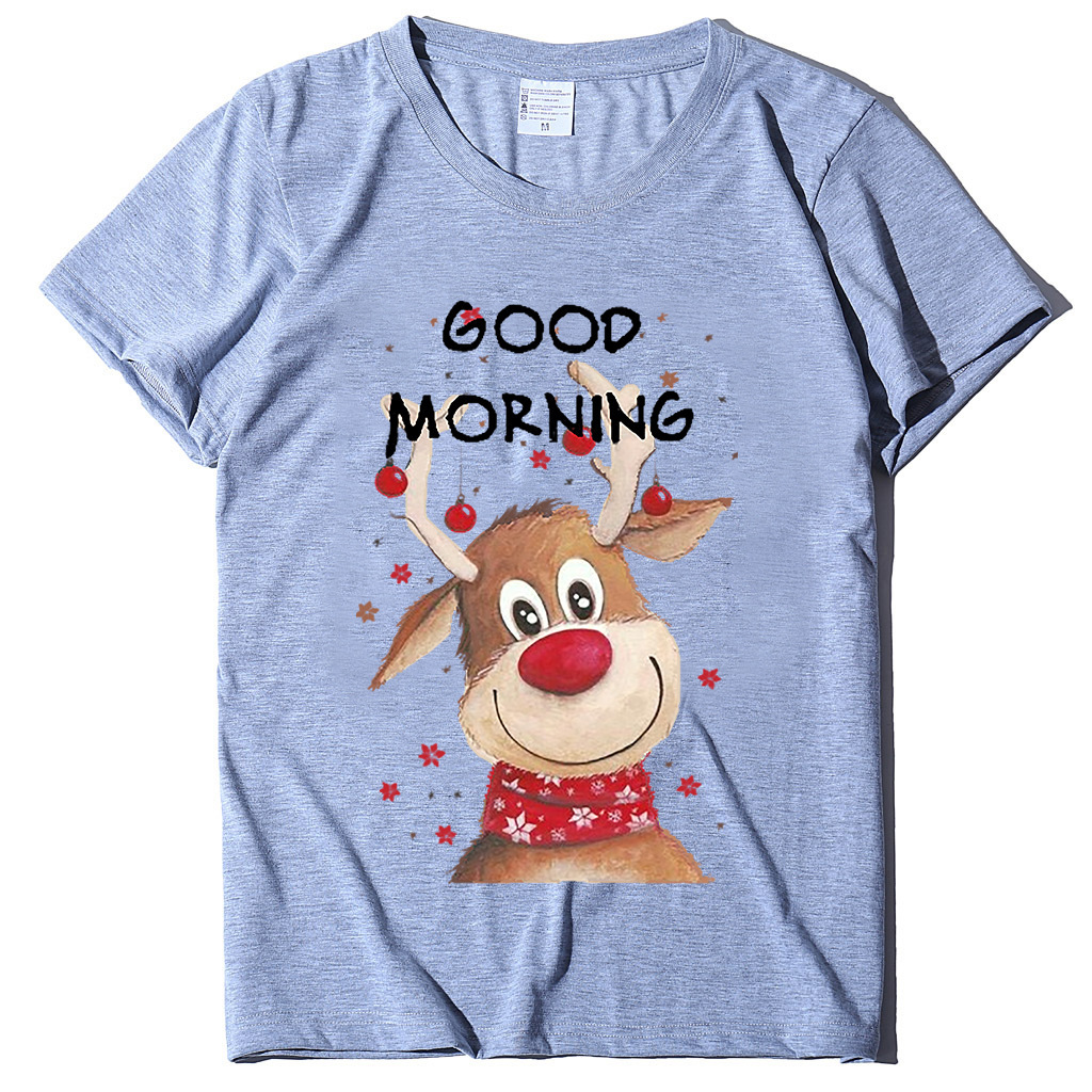 Good morning reindeer short sleeved T-shirt women's European casual top dongdumaoyi