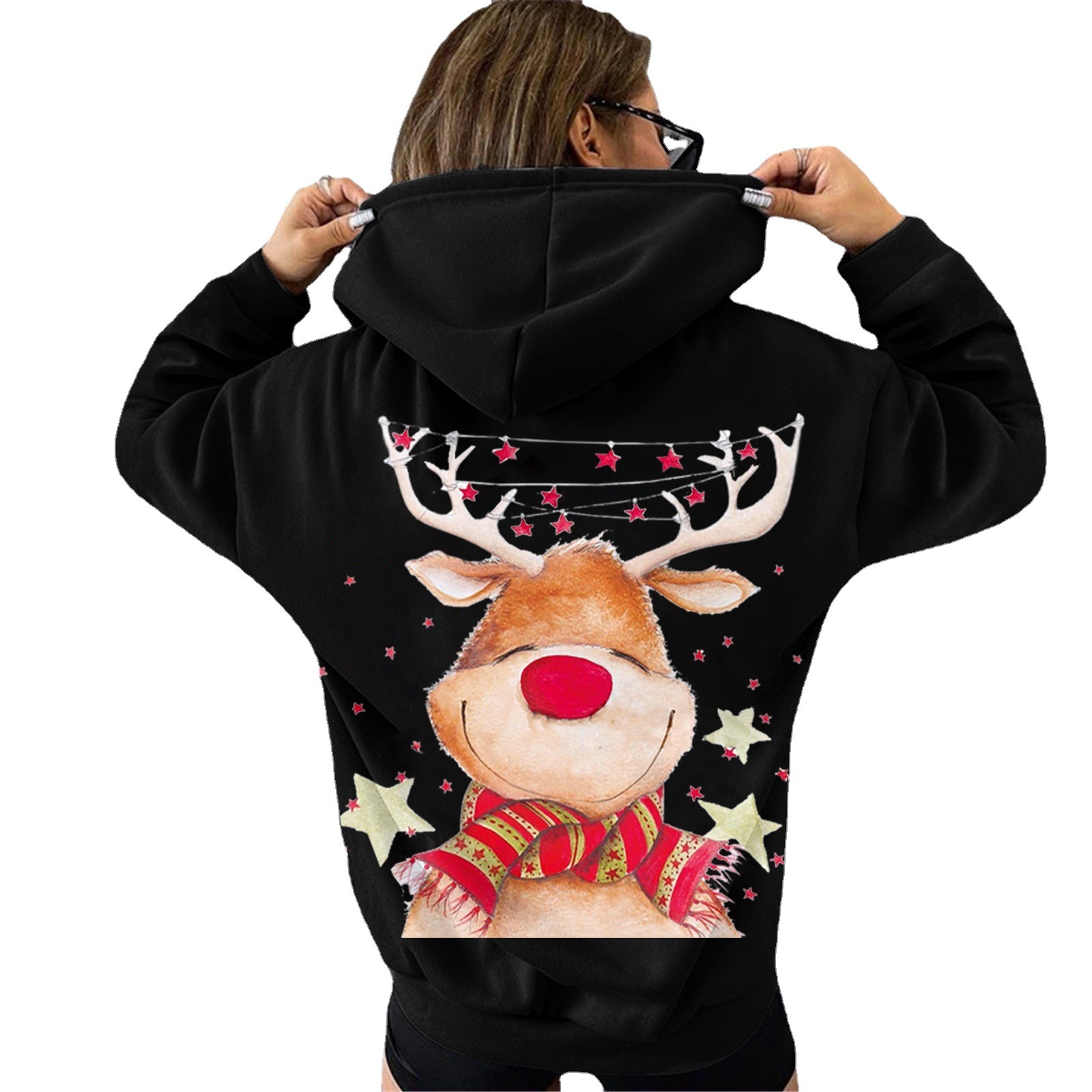 New Christmas hooded jacket for clothing, deer print women's hoodie dongdumaoyi