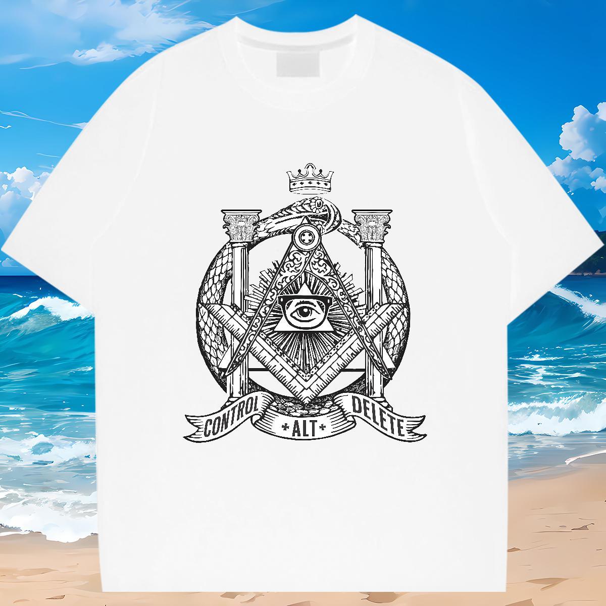 High Quality T Shirts Men 230g Cotton eye of the devil Beach Anime O-Neck Short Sleeve Tshirts New Tees