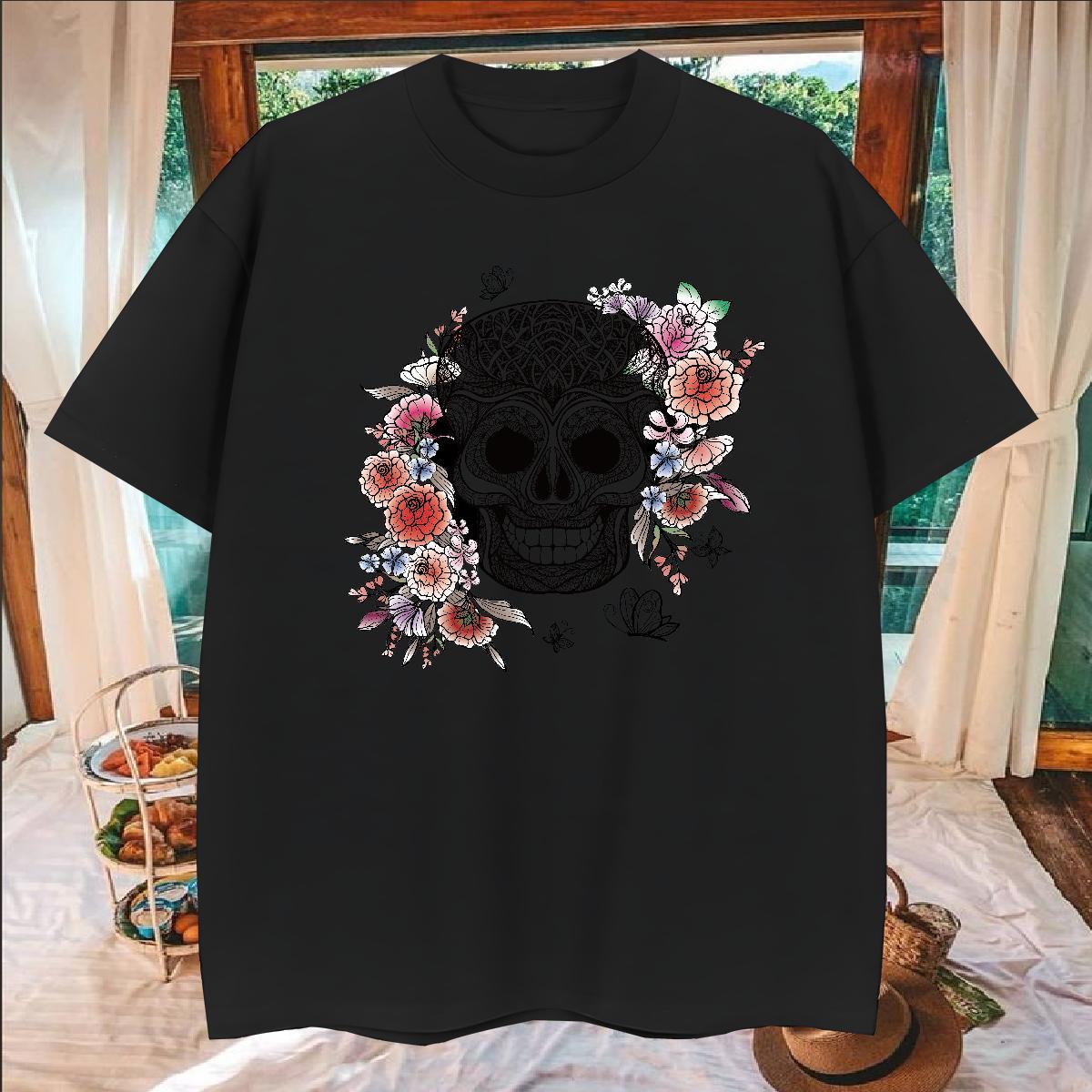 Brand T-Shirts for Men 230g Cotton skull Daily Outfit Graphic O Neck Short Sleeves Men Tops Tees Stylist Polos