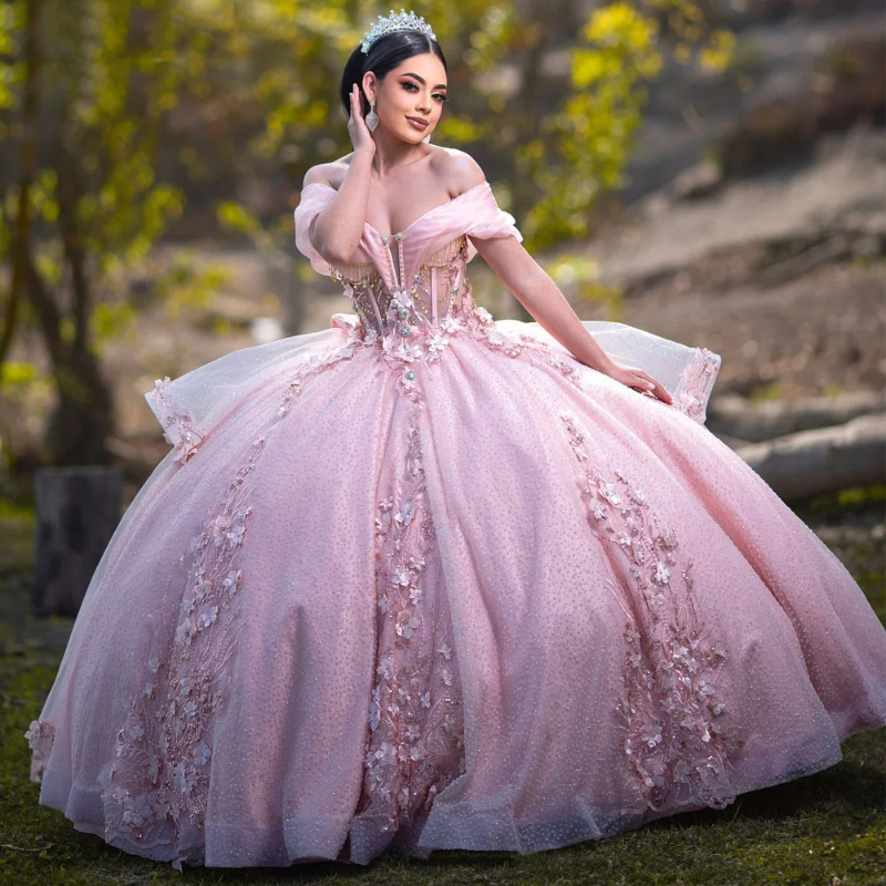 Elegant Pink Quinceanera 2024 Mexican Vestidos De 15 Princess Sweet 16 Birthday XV Ball Gown Cinderella Girl Dress