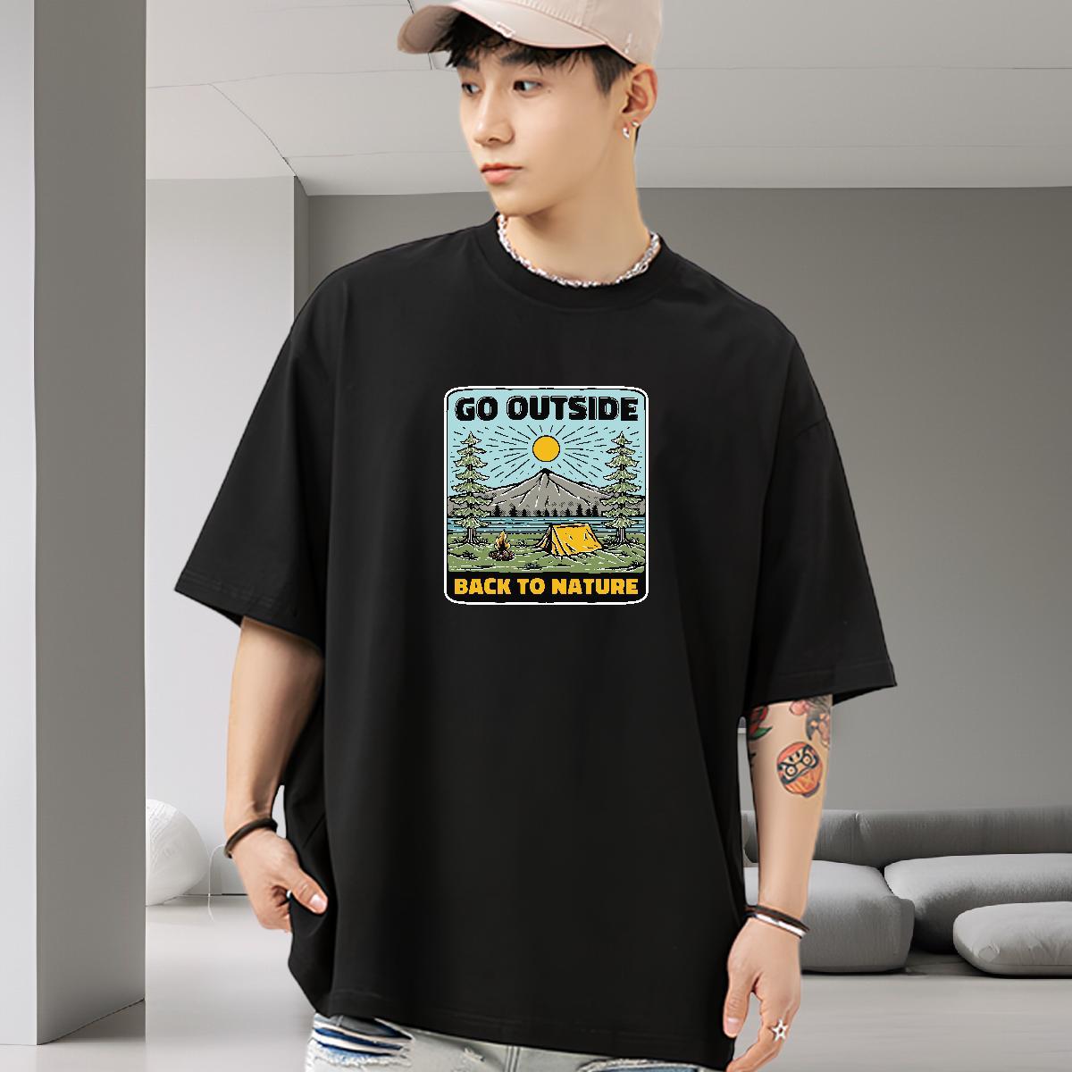 Cool T Shirts Men 230g Cotton letter Street Casual Floral Print Round Neck Short Sleeve Men Tops Tees 2024 Tops Shirt