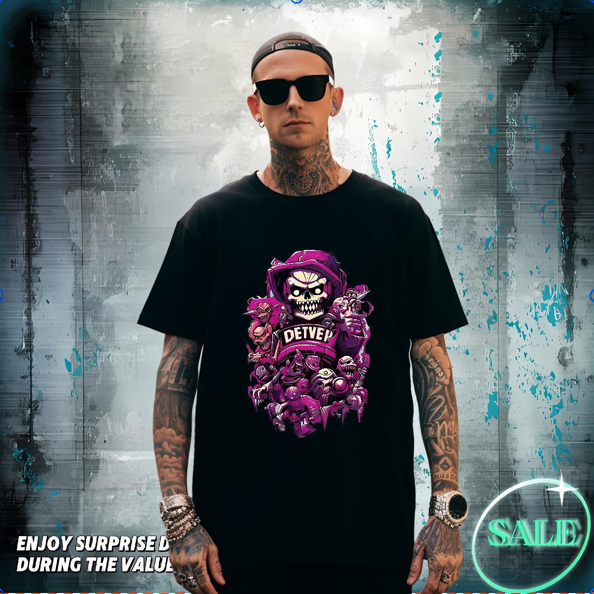 Cool Design T shirt 230g Pure Cotton skull Casual Black Oversized Breathable Crew Neck Men Tshirts New Arrival Clothings