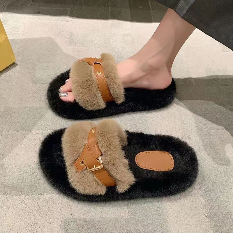 2023 Newest Fur Wool Sliders Women Fashion Sandals Shoes Green Towelling Slippers