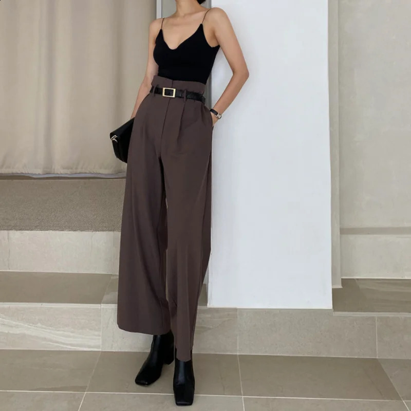 Office Lady Blazer Suits Vintage Two Piece Set Women Long Sleeve Short Blazer High Waist Wide Leg Long Pants 2 Piece Outfits 240826