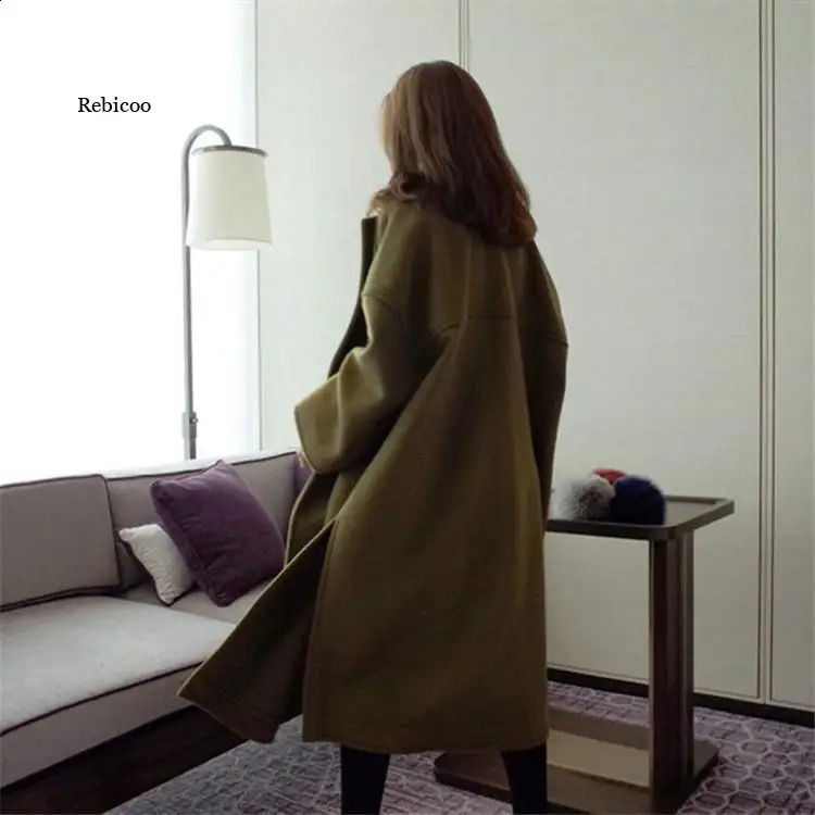 Winter Coat Women Wool Jacket Long Cotton Single Breasted Black Coats Women Outerwear Jacket Fashion Female Blends Overcoat 240826