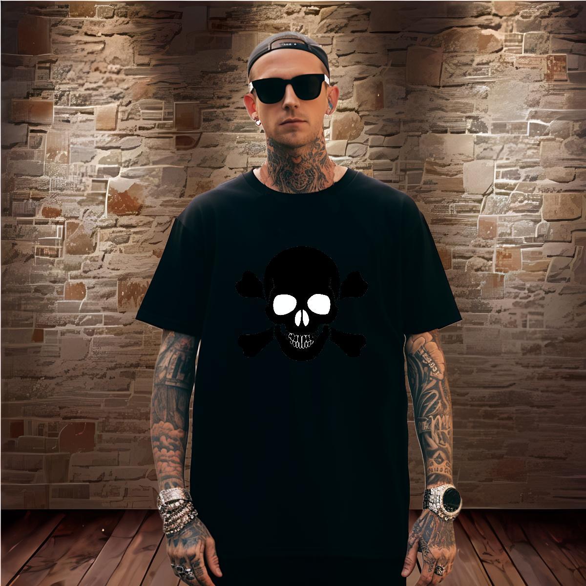 High Quality T-Shirts for Men 230g 100% Cotton skull Street Asian Size Crew Neck Men Tops Tees Classic Clothings
