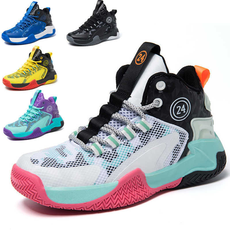 Athletic Outdoor 2024 New Spring Boys Sports and Leisure Childrens Shoes Trendy and Fashionable Basketball Shoes Middle and High School Students Sneak