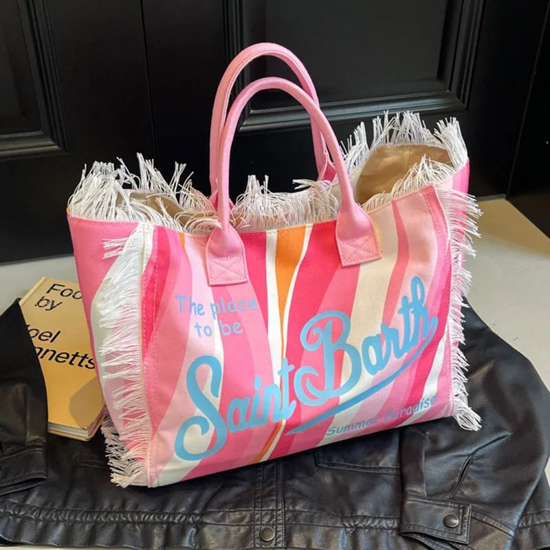 Travel Bag For Women er Fashion Tassel Canvas Shoulder Bag Large Capacity Beach Tote Ladies High Quality Bag 240826