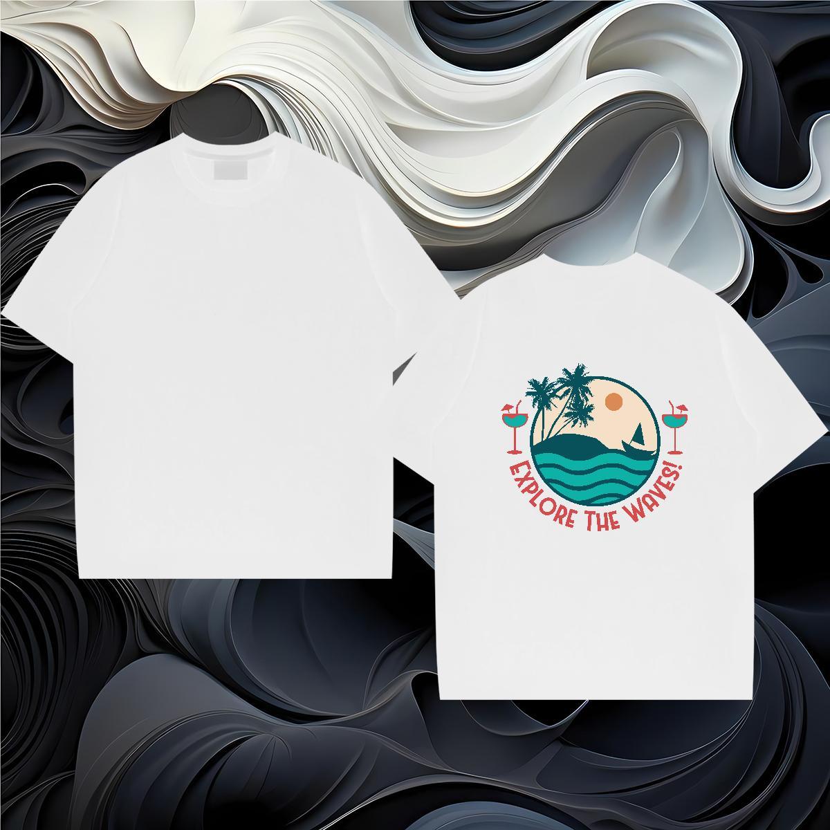 Brand T Shirt For Man 230g Pure Cotton wave Street Oversized 4XL Crew Neck Breathable Mens Tshirts Fashion Design Tops Shirt
