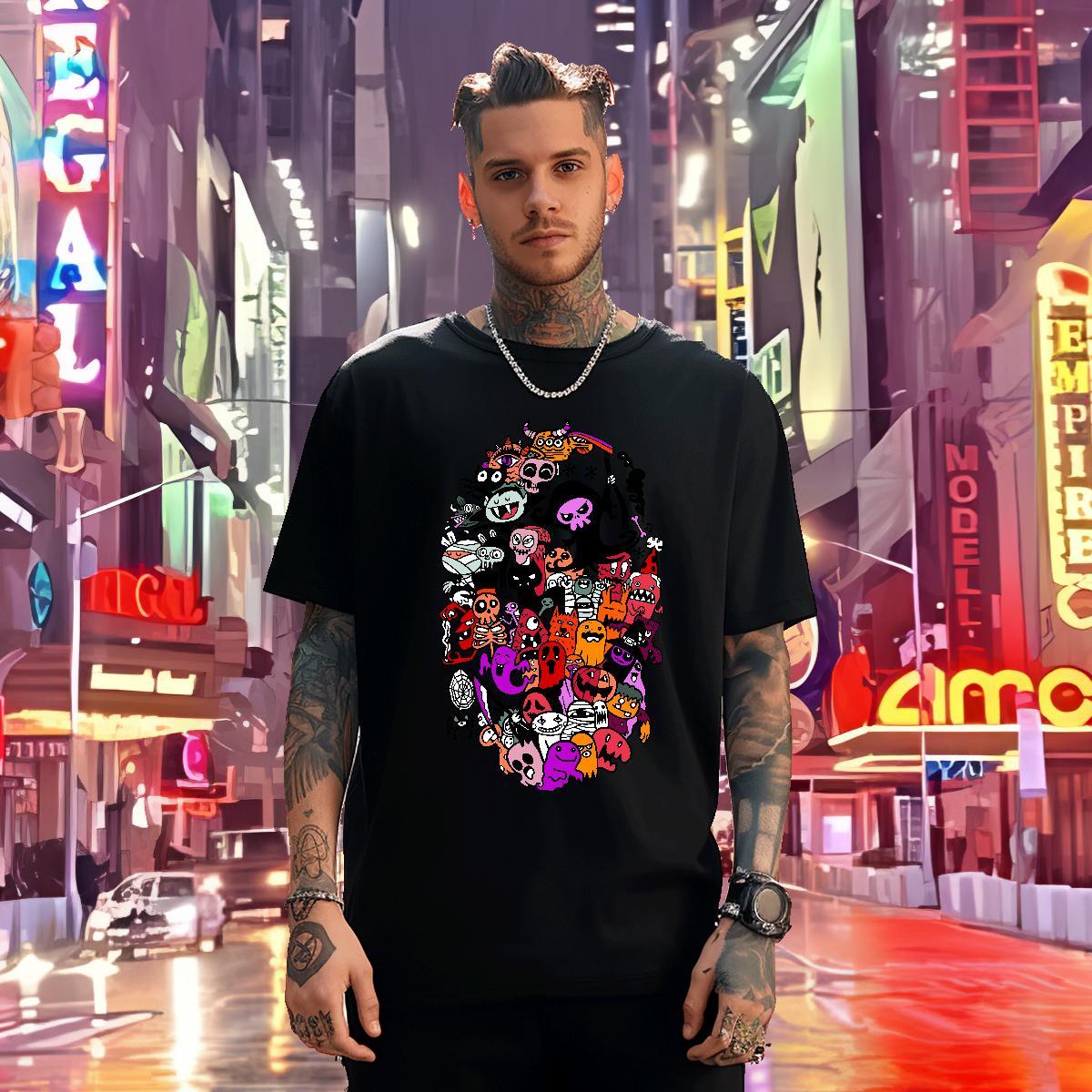 Brand T Shirts Men 100% Cotton 230g skull Street Wear Custom Printed Breathable Men Clothes T-Shirt Fashion Casual Tees