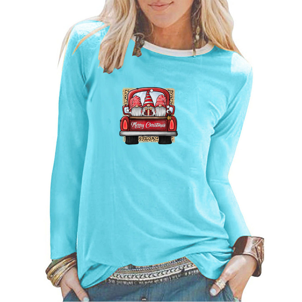 New white border long sleeved Santa Claus car printed autumn solid color top dongdumaoyi