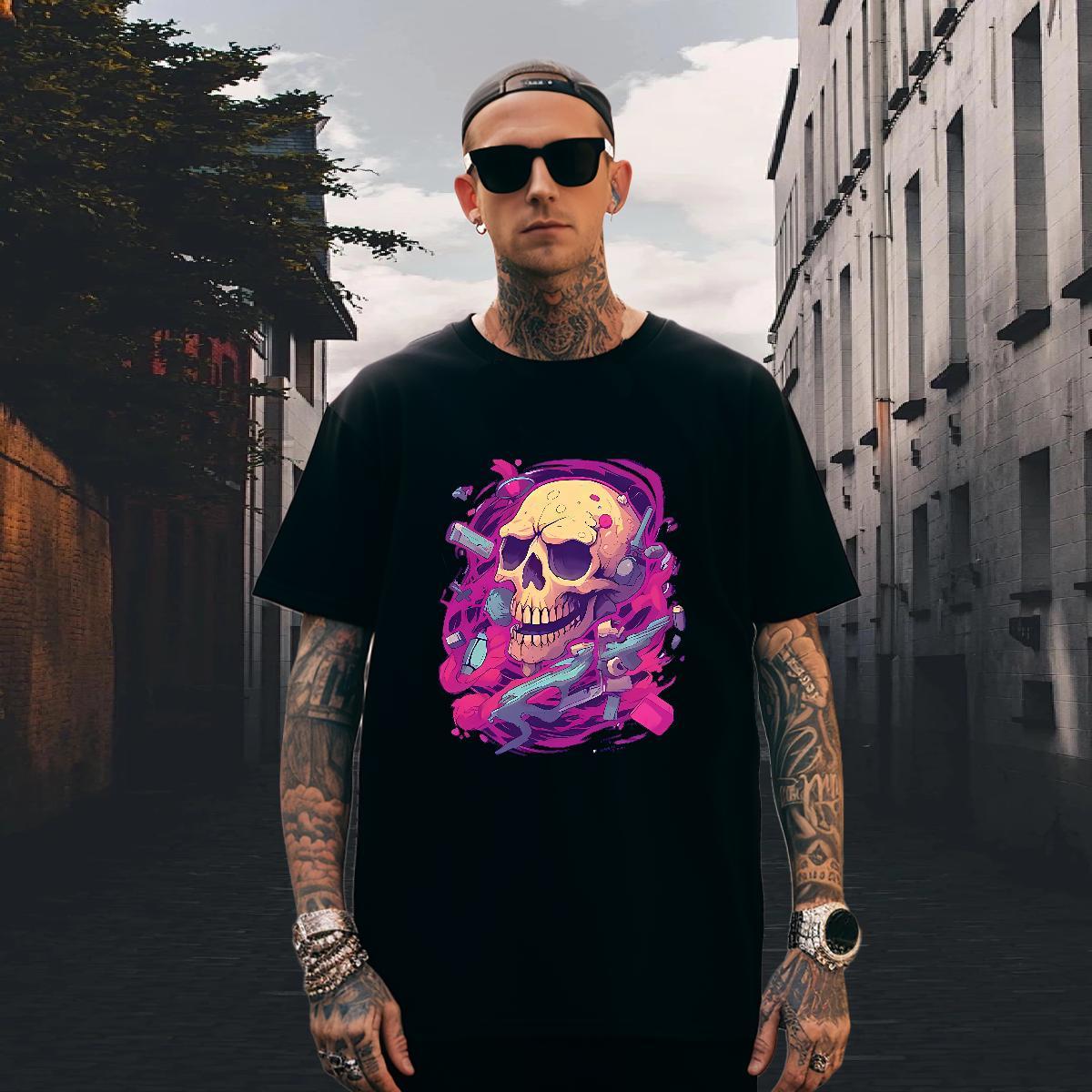 TOP Quality T-Shirts 100% Cotton 230g skull Casual Daily Wear Custom Printing O-Neck Short Sleeve Tshirts Fashion New Tees Shirts