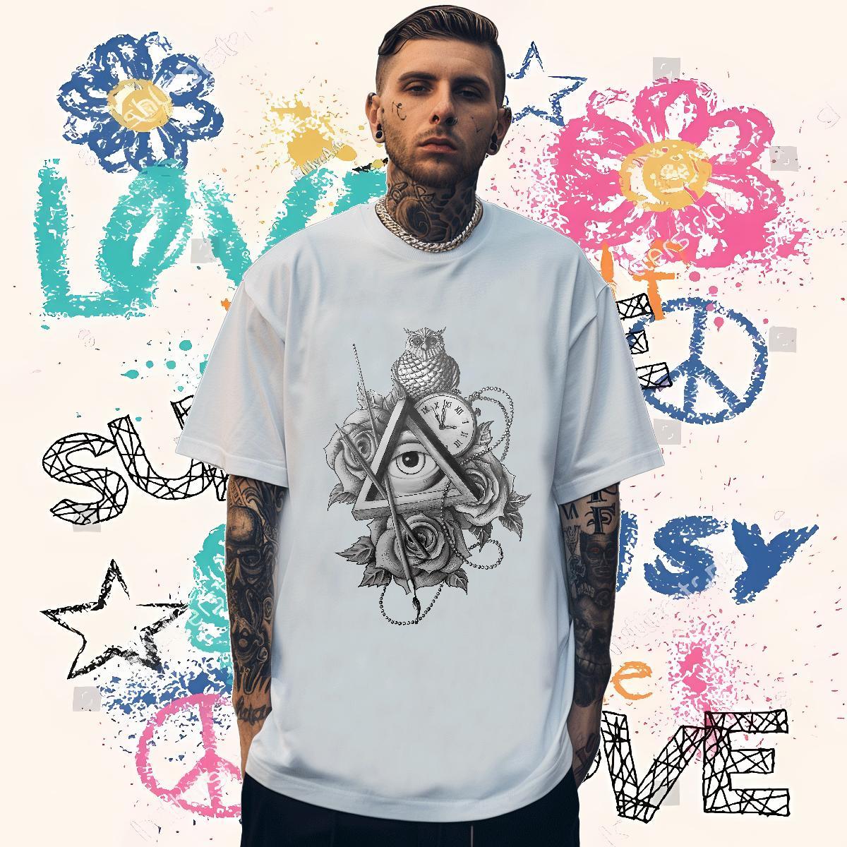 Comfortable T Shirts Men 230g Cotton eye of the devil Home Outdoor Custom Big Size Pure Cotton Men Tshirts Classic Tees