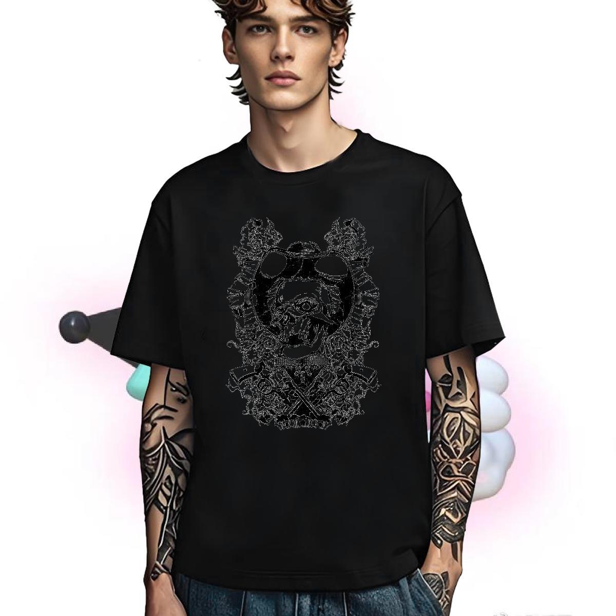 Loose Fit Man T Shirts 100% Cotton 230g skull Daily Wear Anime Breathable Short Sleeve Couples T Shirts Fashion Casual Tee Shirt