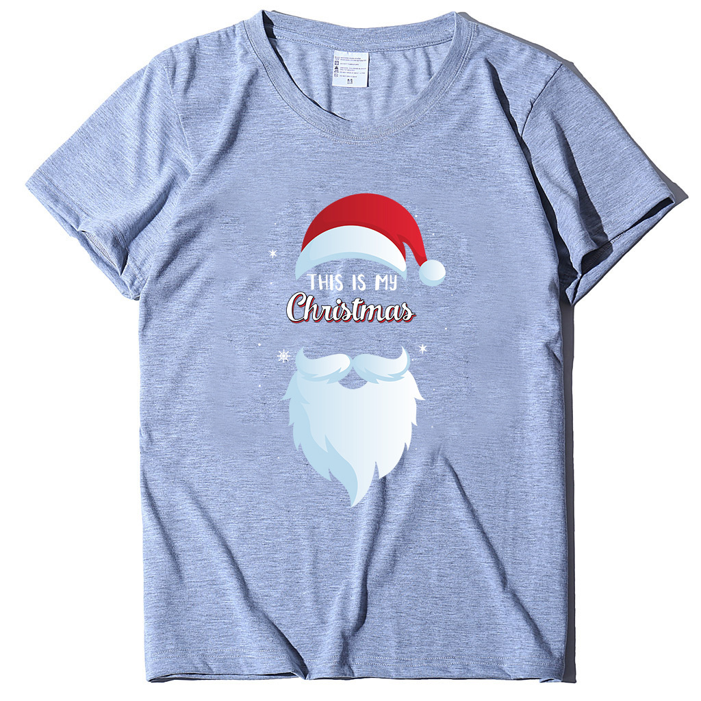 Autumn Street Trendy Round Neck Women's Short sleeved Santa Claus Print dongdumaoyi