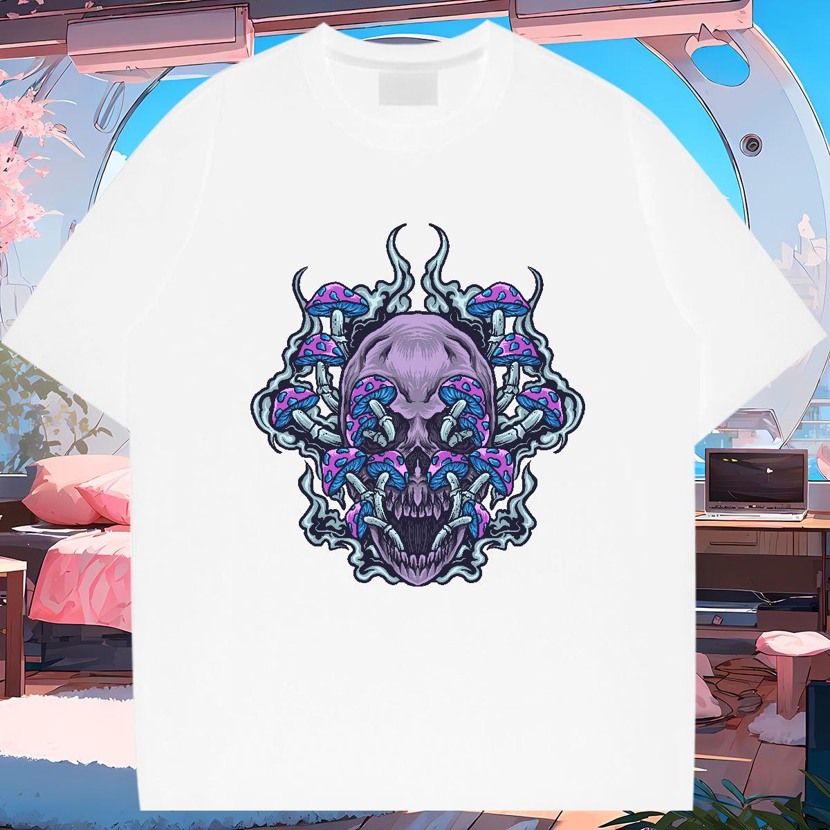Cool Design T-Shirts for Men 230g Cotton skull Spring Summer DIY Anime Breathable Crew Neck Mens Tshirts New Wear