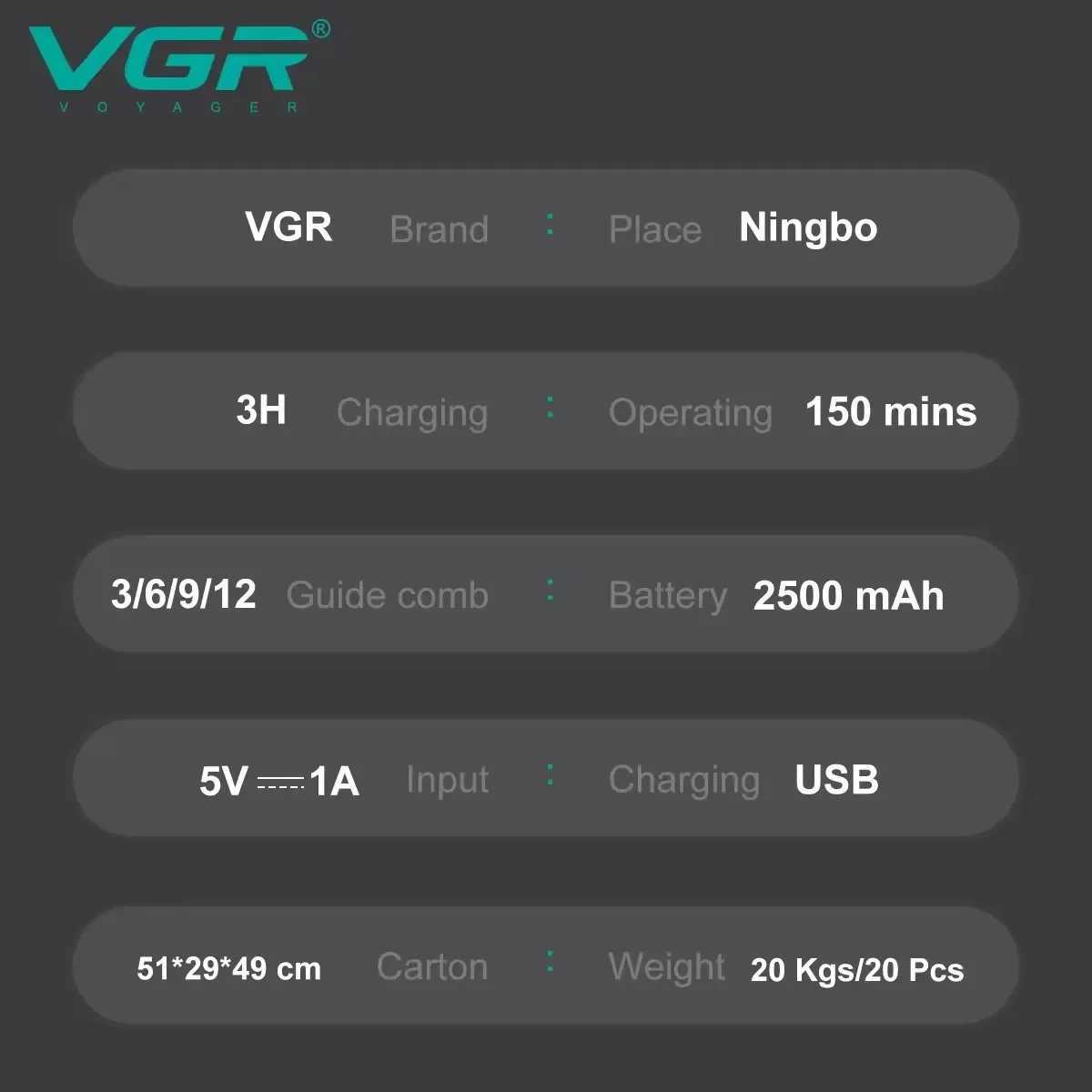 VGR Hair Clipper Professional Cordless Barber Trimmer Adjustable Hair Clipper V-269 Mens Digital Display Hair Clipper W240824
