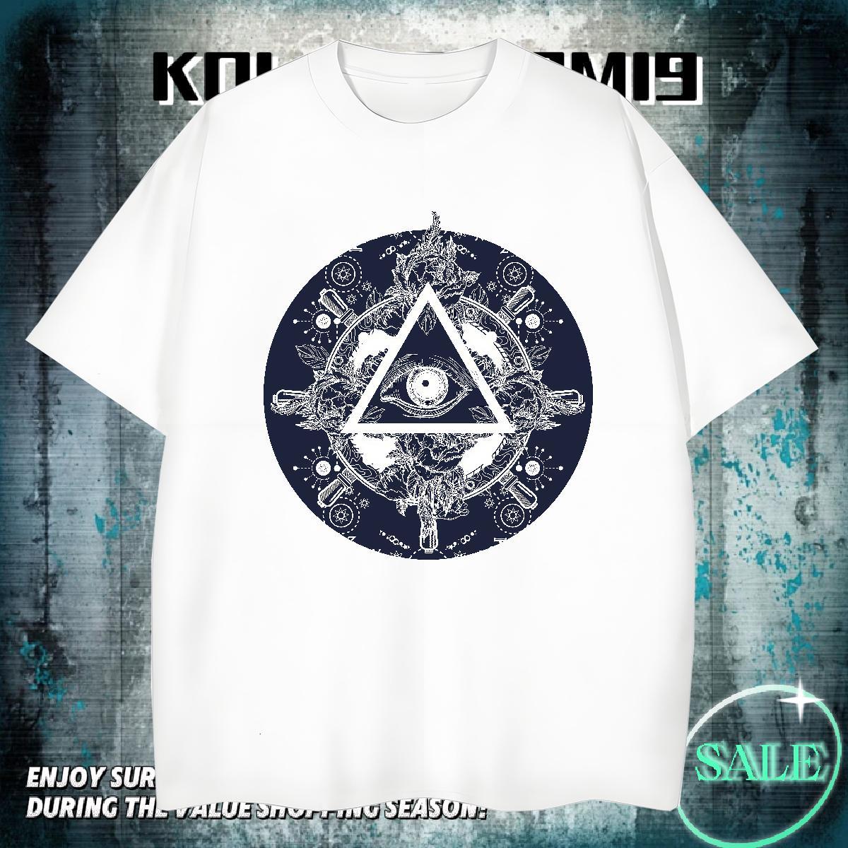 Wholesale Man T Shirts 230g Pure Cotton eye of the devil Street Customized Breathable Crew Neck Men Clothes T-Shirt 2024 DIY Tee Shirt
