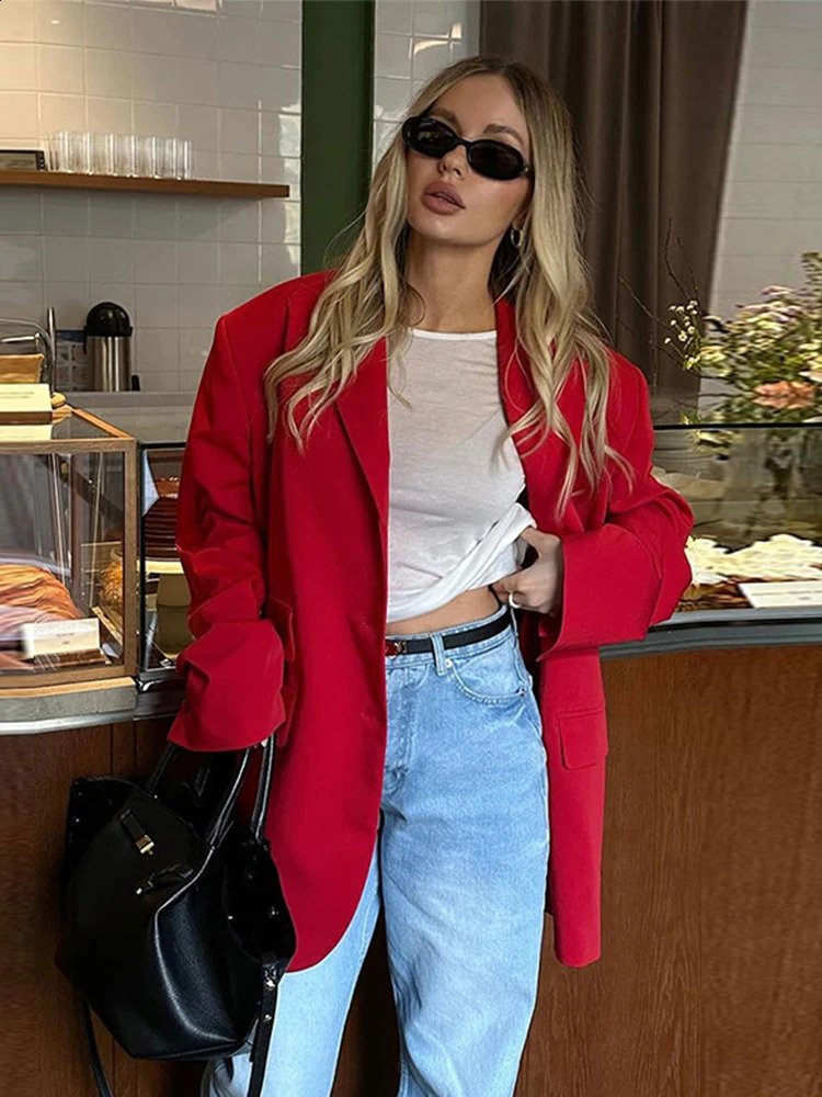Elegant Office Blazer Women Casual Lapel Long Sleeve Single Breasted Shoulder Pads Female Coat 2024 Autumn Fashion Lady Suit 240824