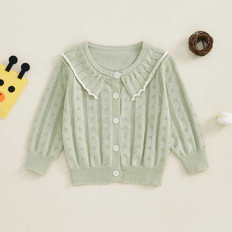 Childrens long sleeved doll collar sweater cardigan baby boy girl cotton casual top newborn spring thin knitted jacketW240824