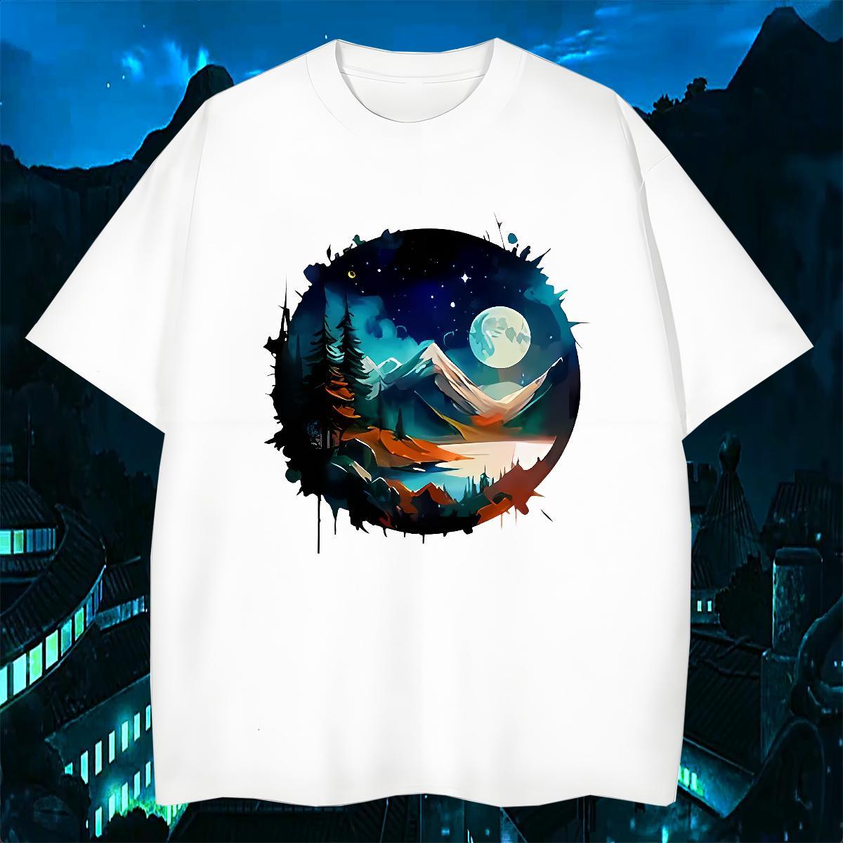 Soft Men T Shirts 230g Cotton mountains Casual Daily Wear Skull Crew Neck Men Tops Tees 2024 New Polos