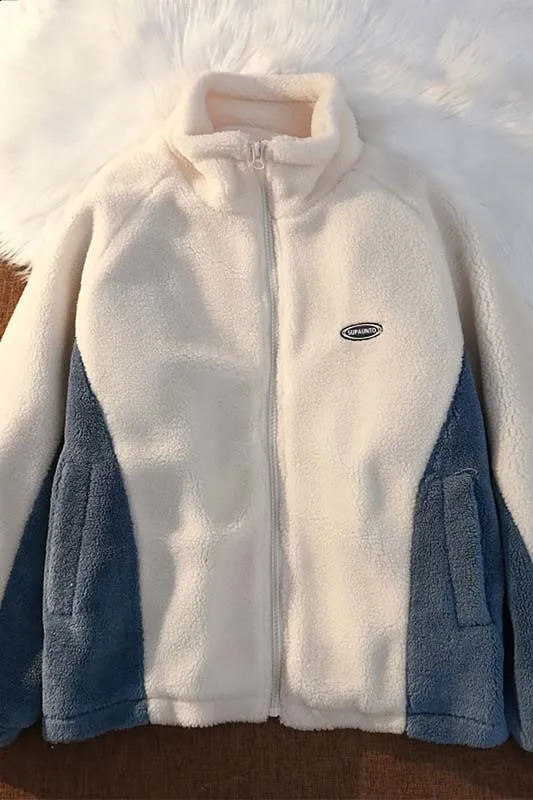 Autumn and Winter Oversized Thick Warm Contrast Color Lambwool Jacket Long Sleeve Loose Casual Faux Fur Coat Men Q03 240826