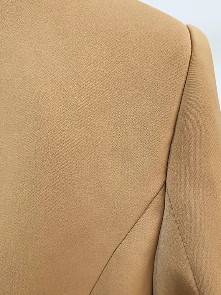 HIGH STREET est er Jacket Womens Classic Lion Buttons Double Breasted Slim Fit Blazer Brown 240826