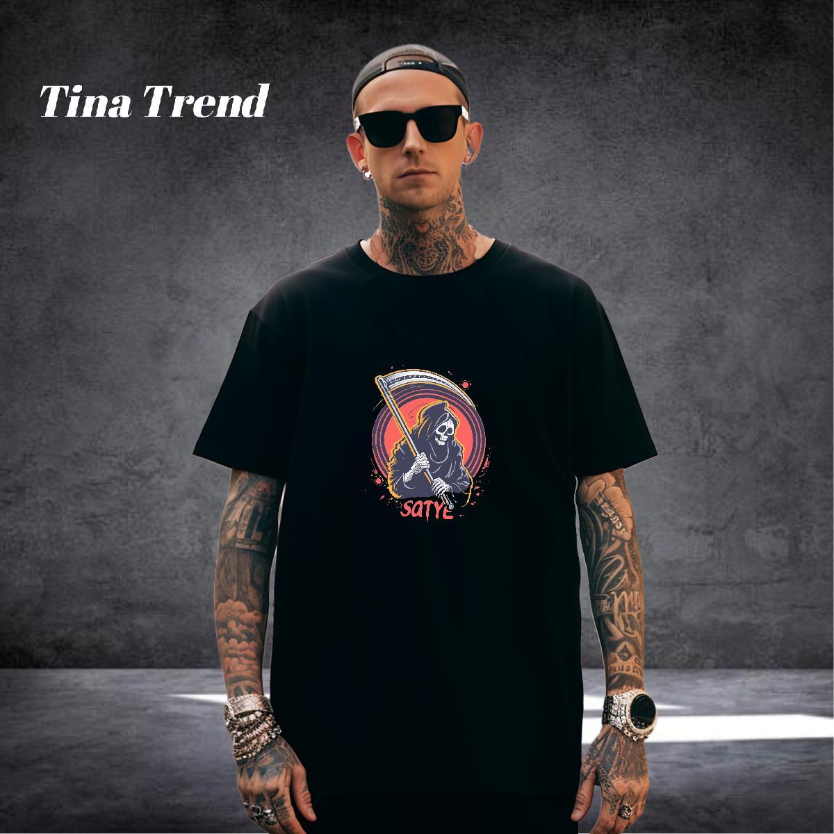 Loose Man T Shirts 100% Cotton 230g skull Anime Printing Street DIY Anime Crew Neck Breathable Tshirts Casual New Tees