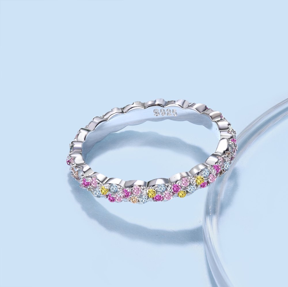 S pure sier with personalized high-end feel, colorful zircon diamond arrangement design, light temperament, closed ring