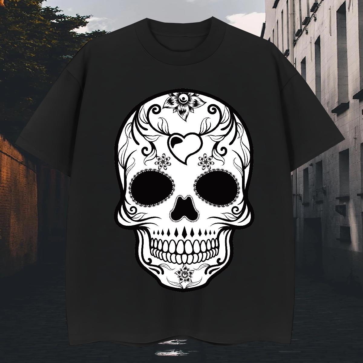 Loose Fit Mens T Shirts 230g 100% Cotton skull Beach DIY Anime Breathable Short Sleeve Tshirt for Man Woman Free Shipping Tops Tees