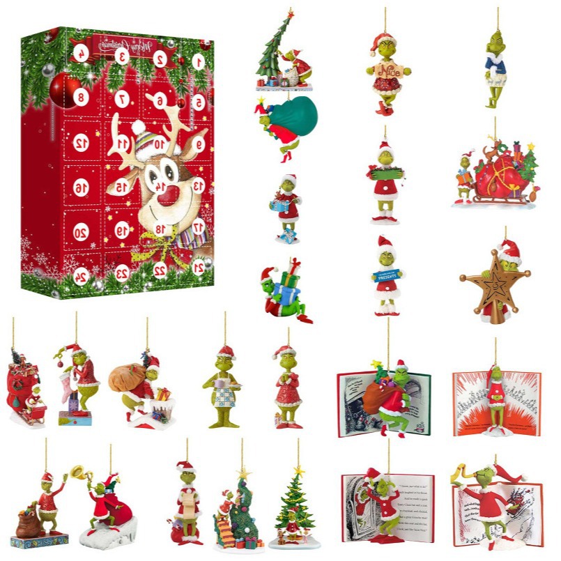 Advent 2024 24Pcs Cute Cartoon Elf Grinch Christmas Countdown Calendar for Kids Doll Collectible Figures Gifts FY8889 0826