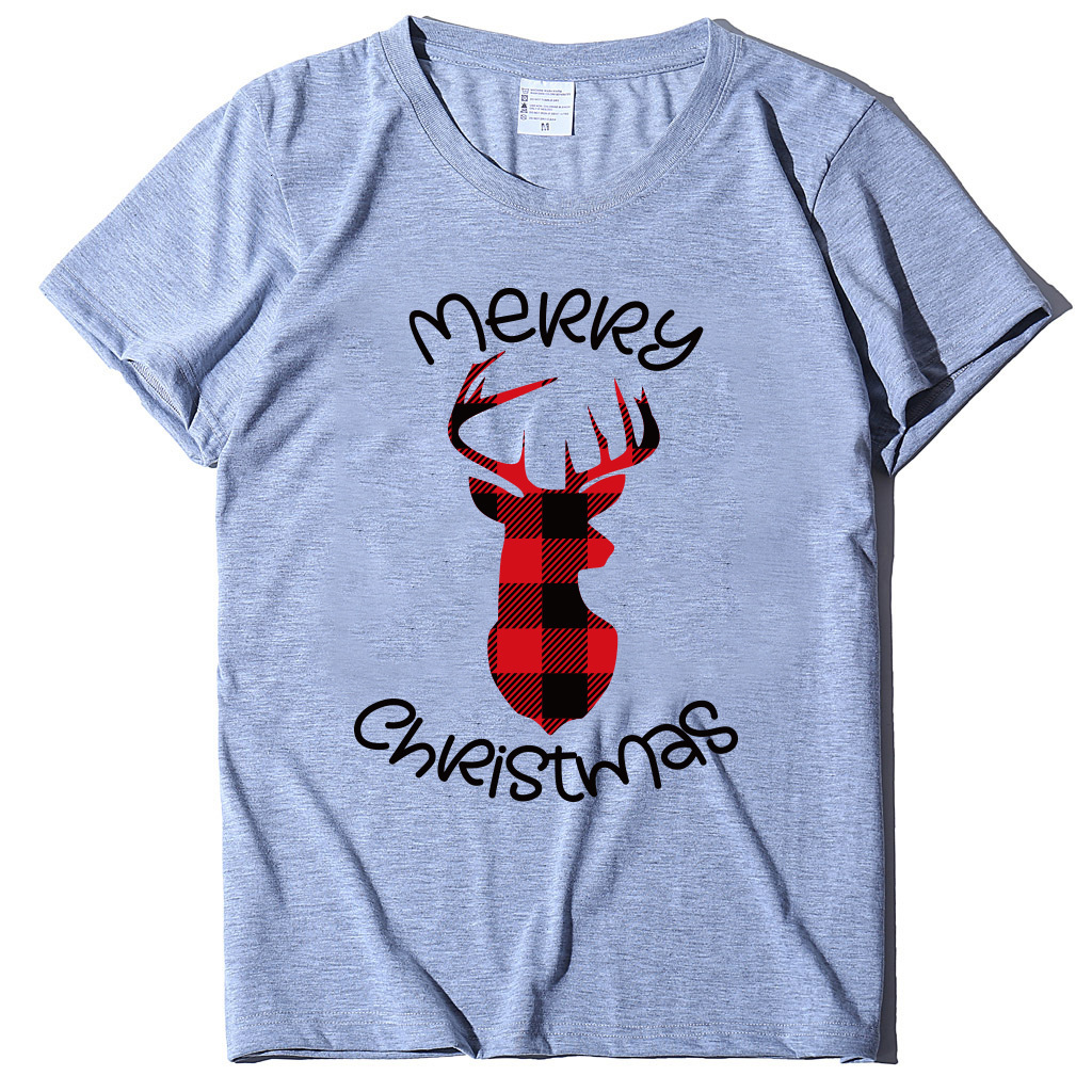 Round neck short sleeved series Christmas stag print women's T-shirt autumn trend loose fit dongdumaoyi