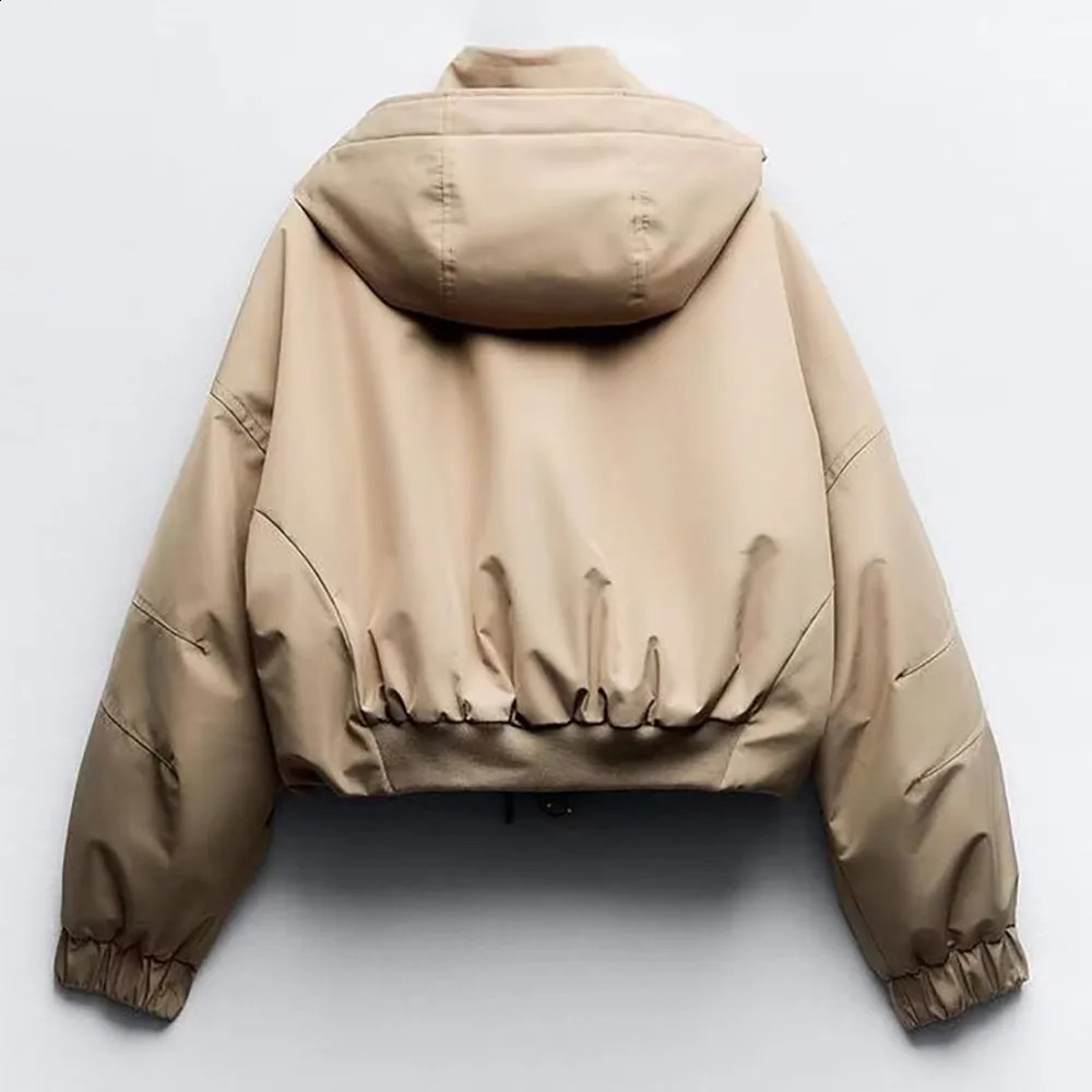 autumn and winter fashionable womens solid turtle neck hooded long sleeved pocket button zipper long sleeved short sleeved jacket 240826