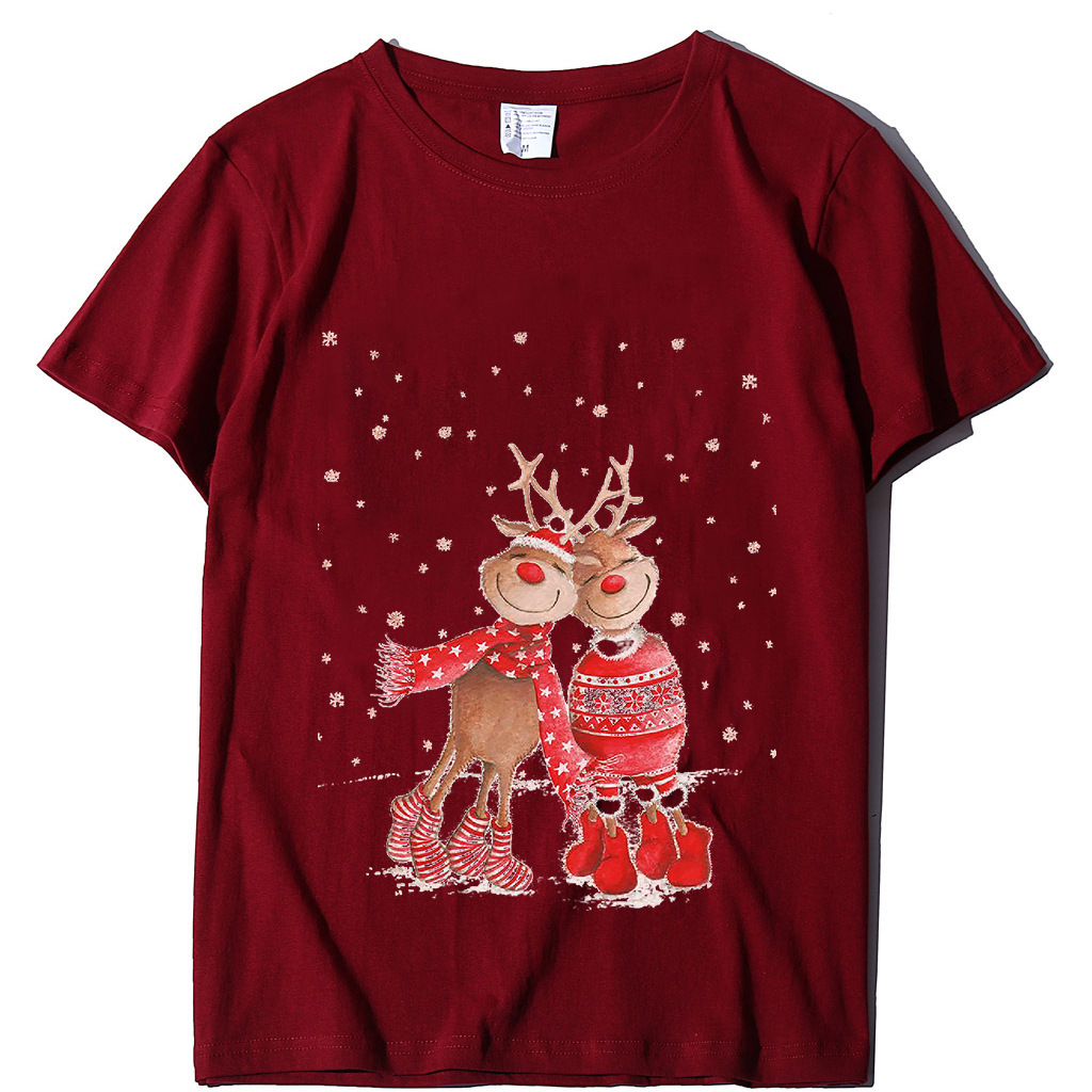 New Top T-shirt with Two Deer Print Christmas Costumes for Women dongdumaoyi