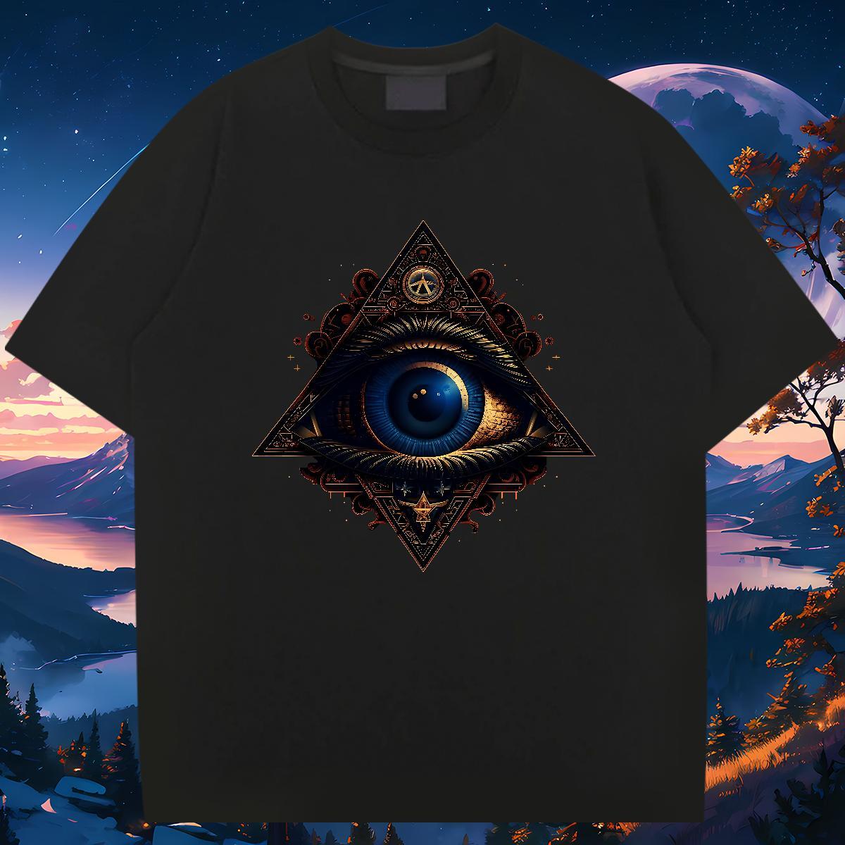Free Shipping Man T Shirts 230g 100% Cotton eye of the devil Beach White Plus Size Short Sleeve O-Neck Men Tshirts Classic Tops Tees