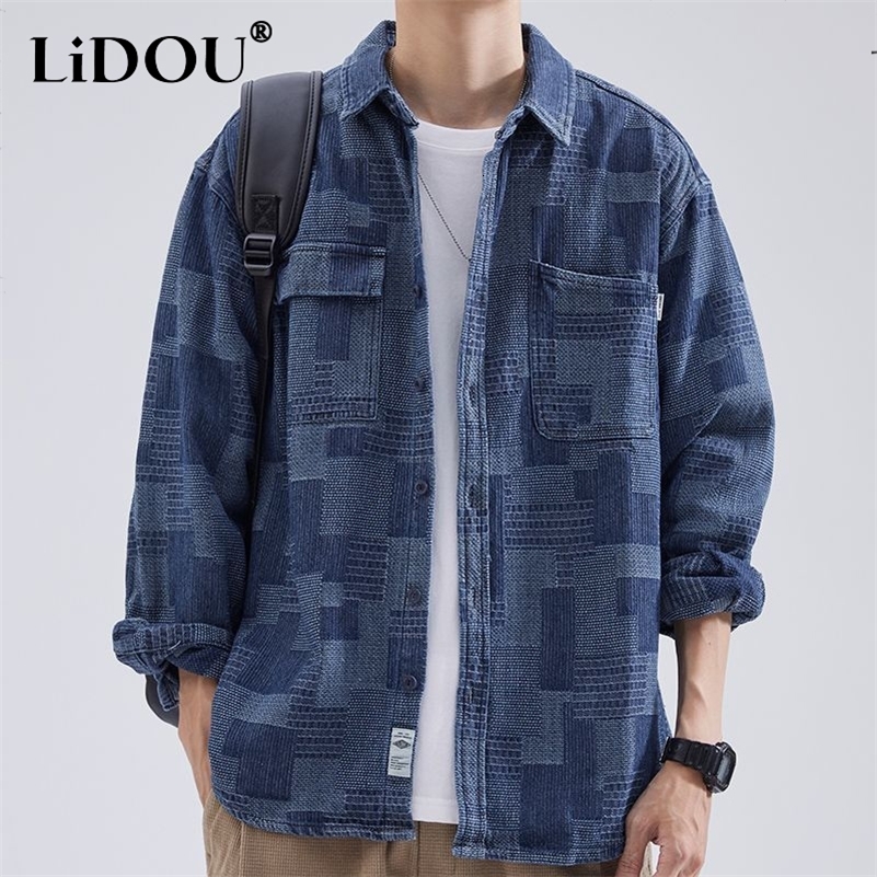 Spring Autumn Fashion Temperament Trend Japanese Denim Jacket Man Simple Casual Loose Vintage Male Tops Streetwear Clothes 240824